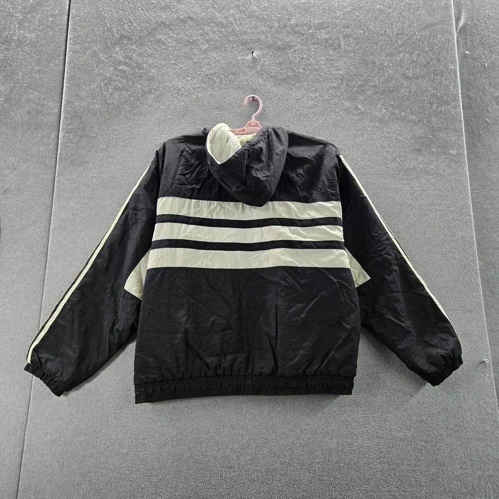 VINTAGE Adidas Men Jacket XL Black 90s Nylon Striped Activewear Zipper READ